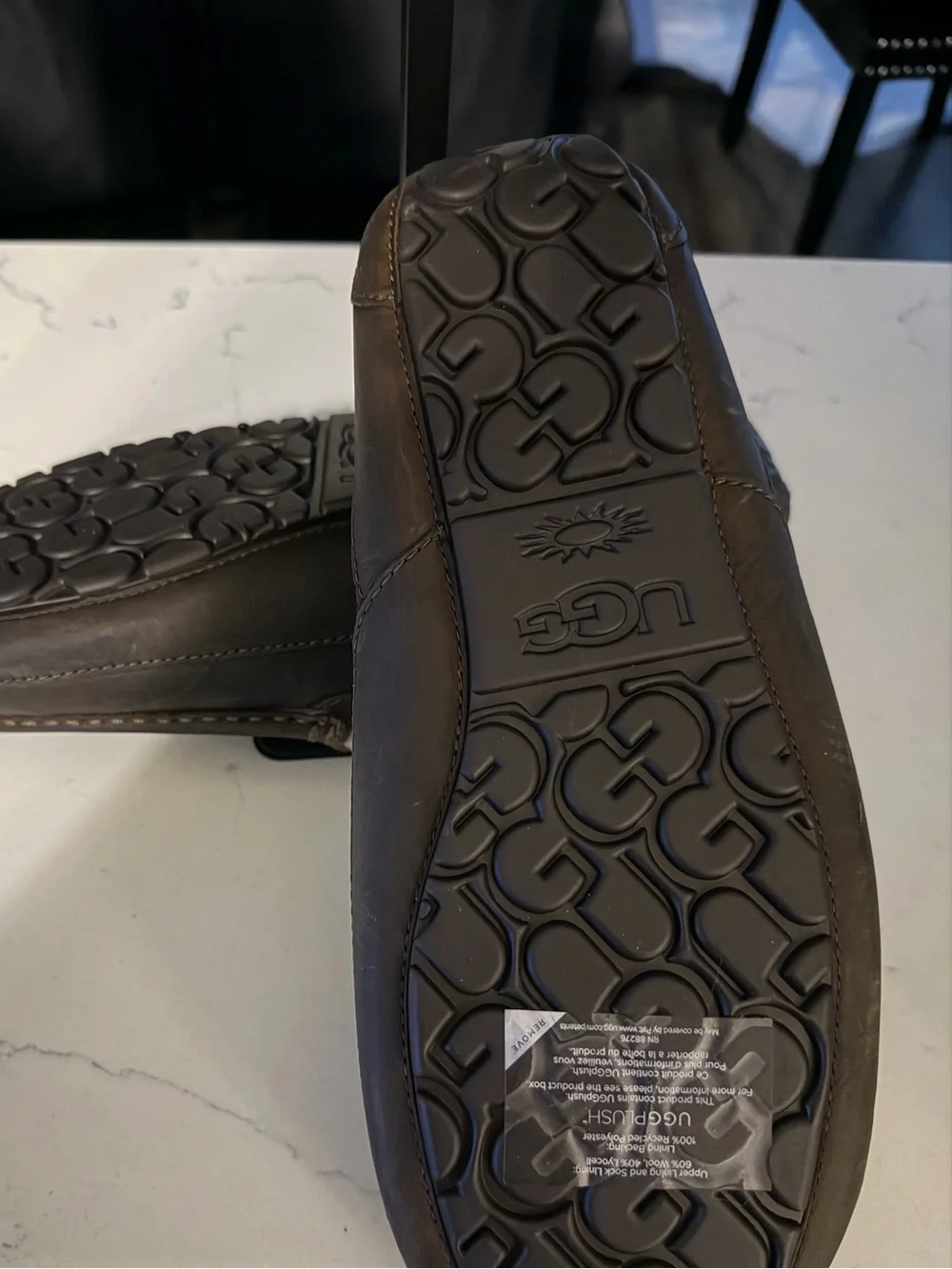 NEW UGG Men's Dark Brown Leather Shearling-Lined Slip-Ons